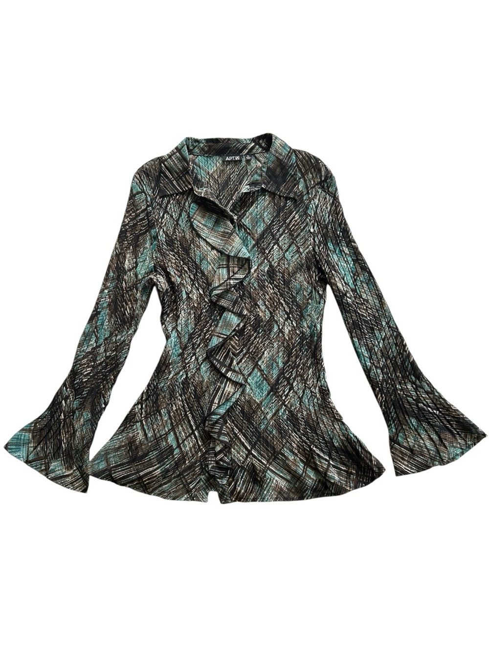 Y2K Bell Sleeve pleated plissé cascading ruffle Top XL Whimsigoth Fairy Grunge